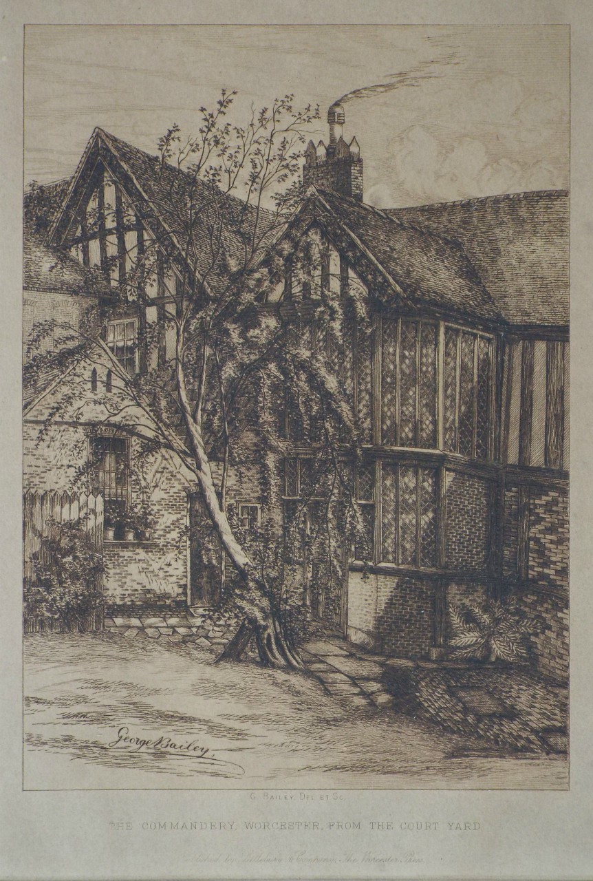 Etching - The Commandery, Worcester. From the Court Yard.
