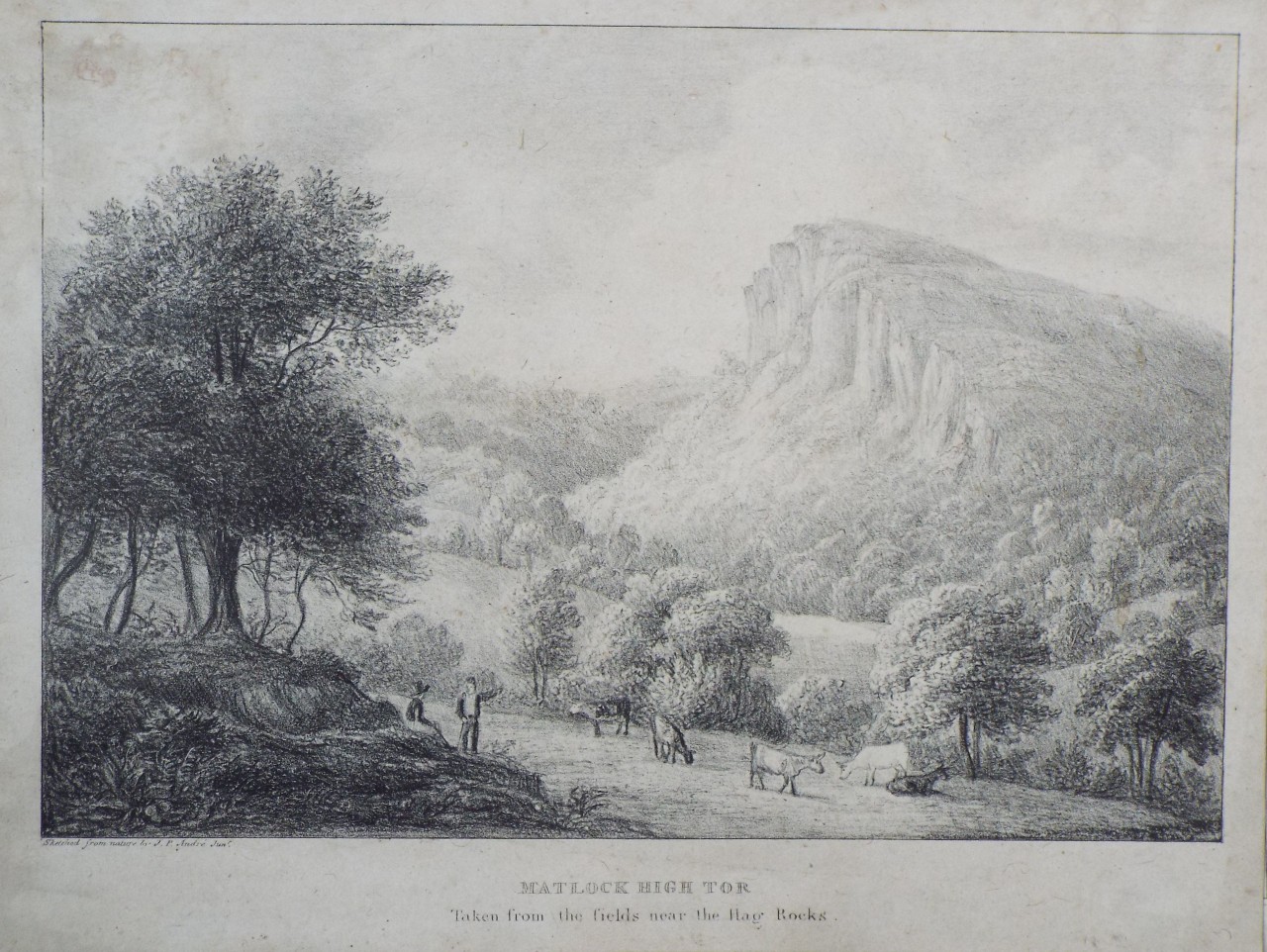 Lithograph - Matlock High Tor Taken from the fields near the Hag Rocks.