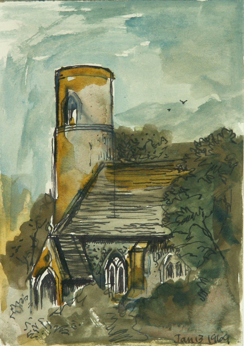 Watercolour - (Threxton Church) Jan 13 69