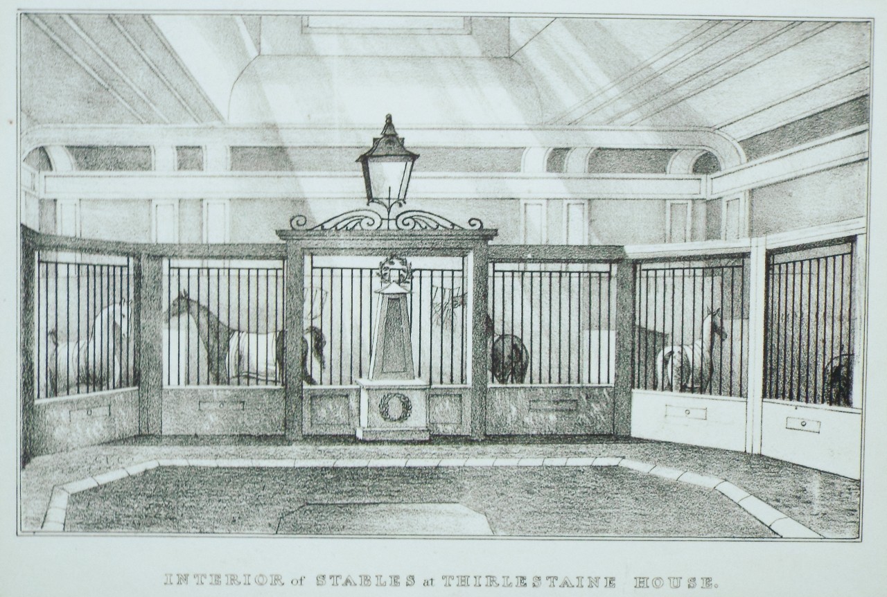 Lithograph - Interior of Stables at Thirlestaine House.