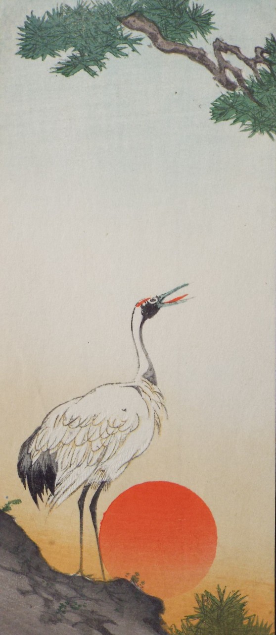 Ukiyo-e - Crane and setting sun