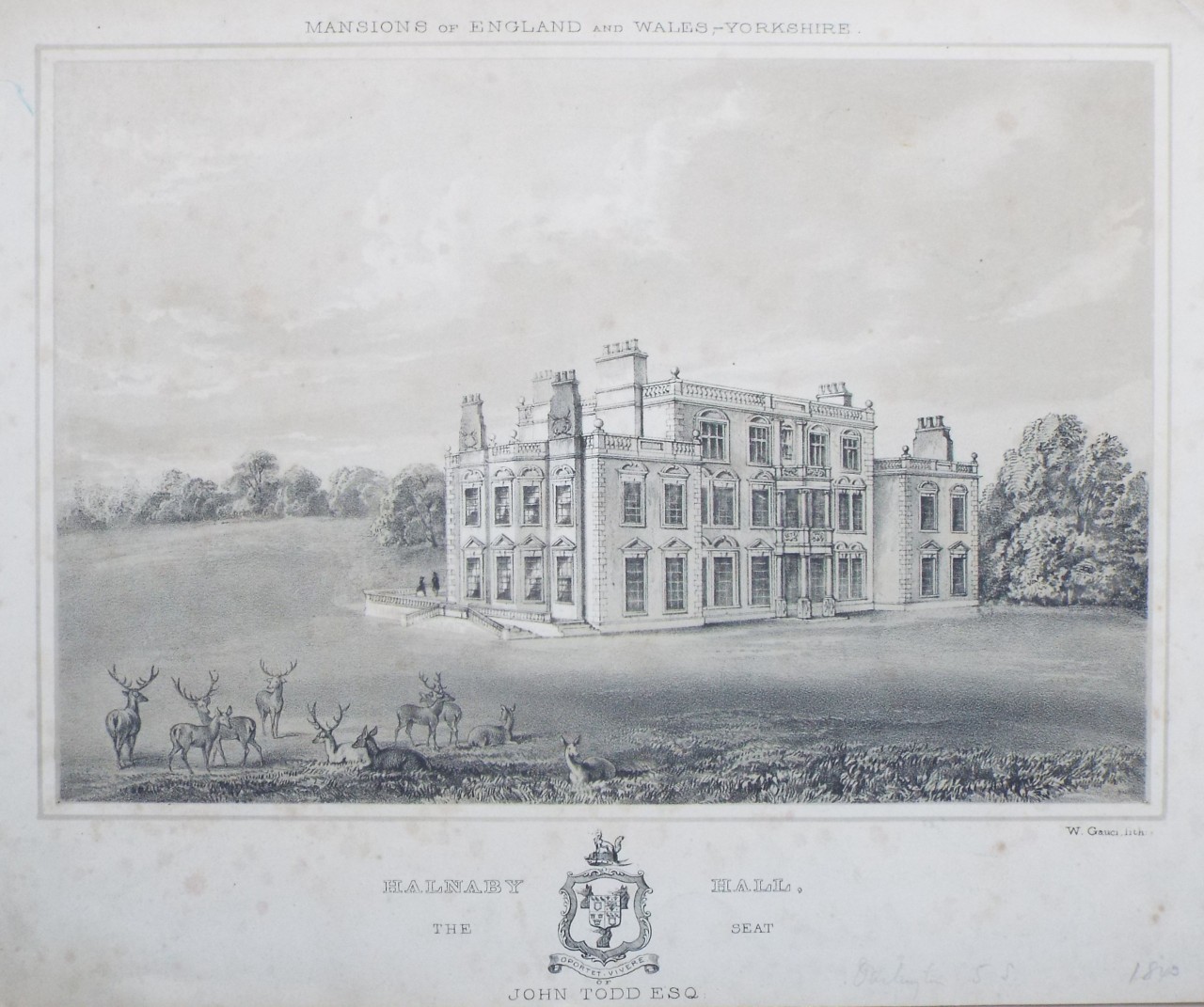 Lithograph - Halnaby Hall, the Seat of John Todd Esq. - Gauci