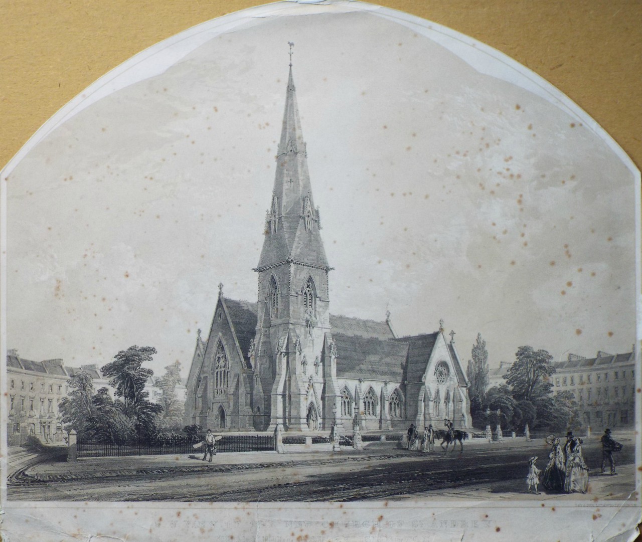 Lithograph - S.W. View of the New Church of St. Andrew, Thornhill Square Islington.