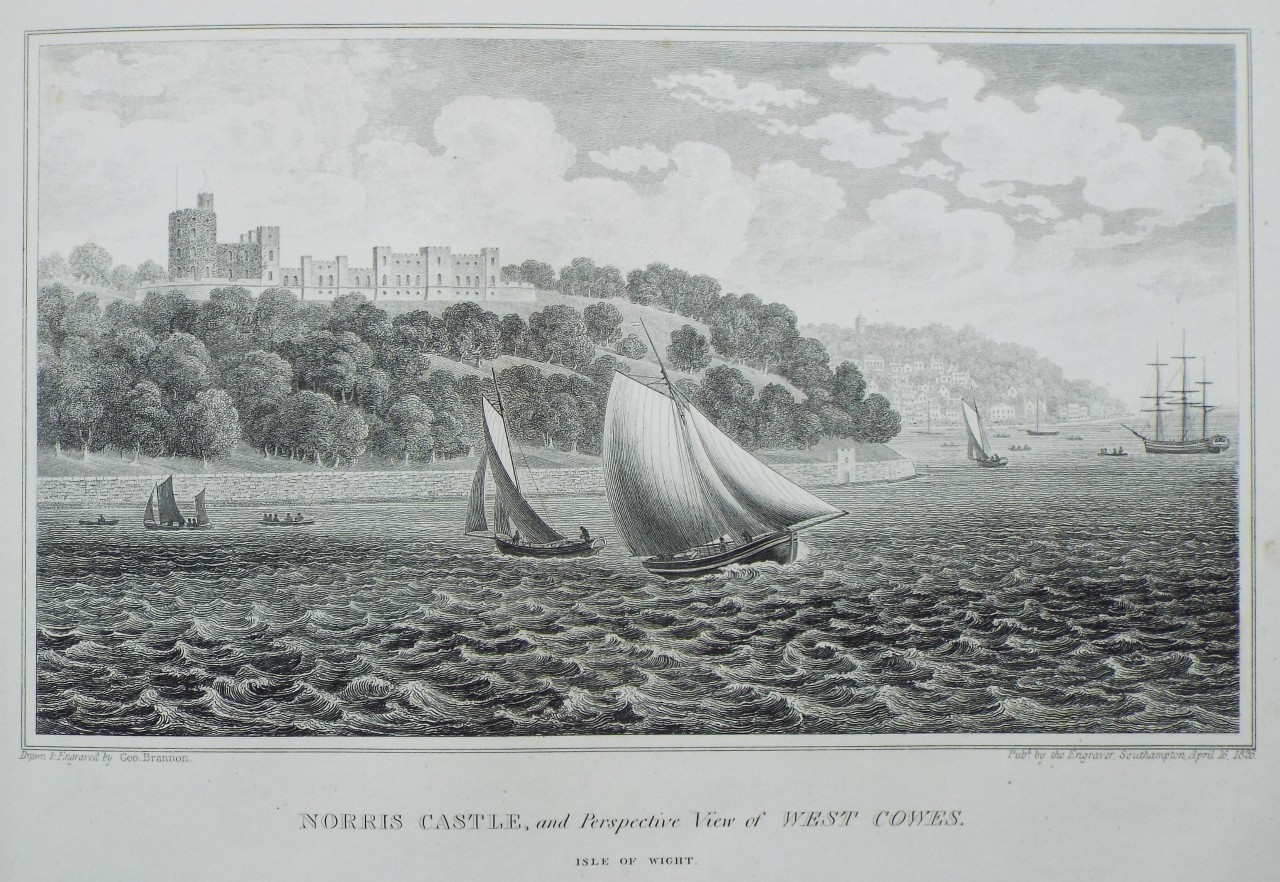 Print - Norris Castle, and Perspective View of West Cowes, Isle of Wight. - Brannon