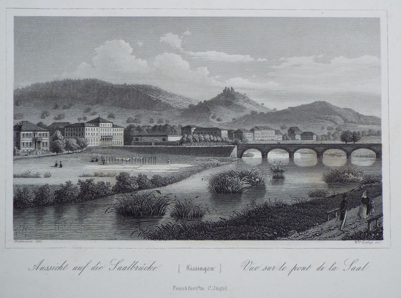 Print - Ansicht auf die Saalbrucke (Kissingen) Vue sur le pont de la Saal - Lang