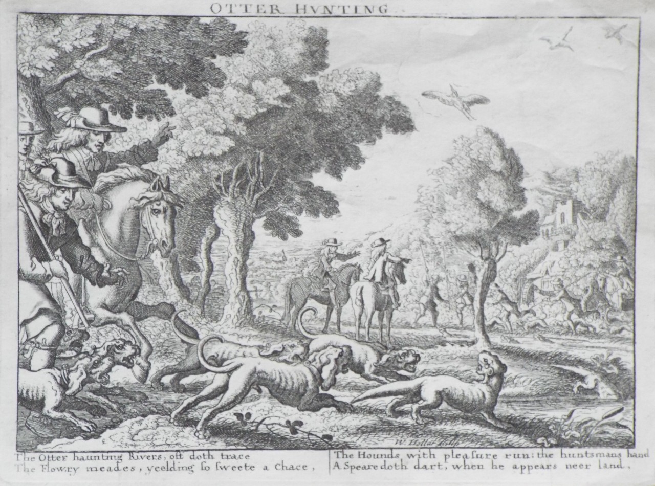 Etching - Otter Hunting. - Hollar