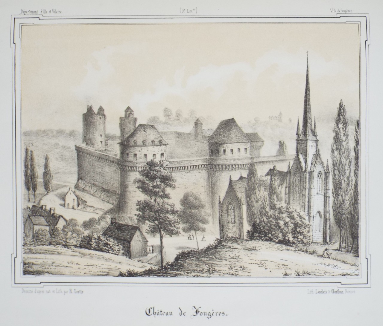 Lithograph - Chateau de Fougeres. - Lorette