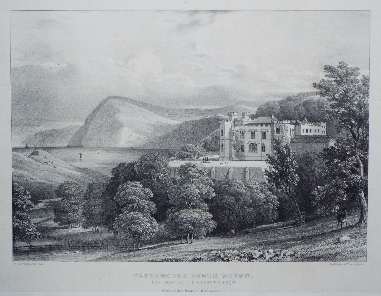 Lithograph - Watermouth, North Devon. The Seat of J. D. Bassett, Esqre. - Hawkins