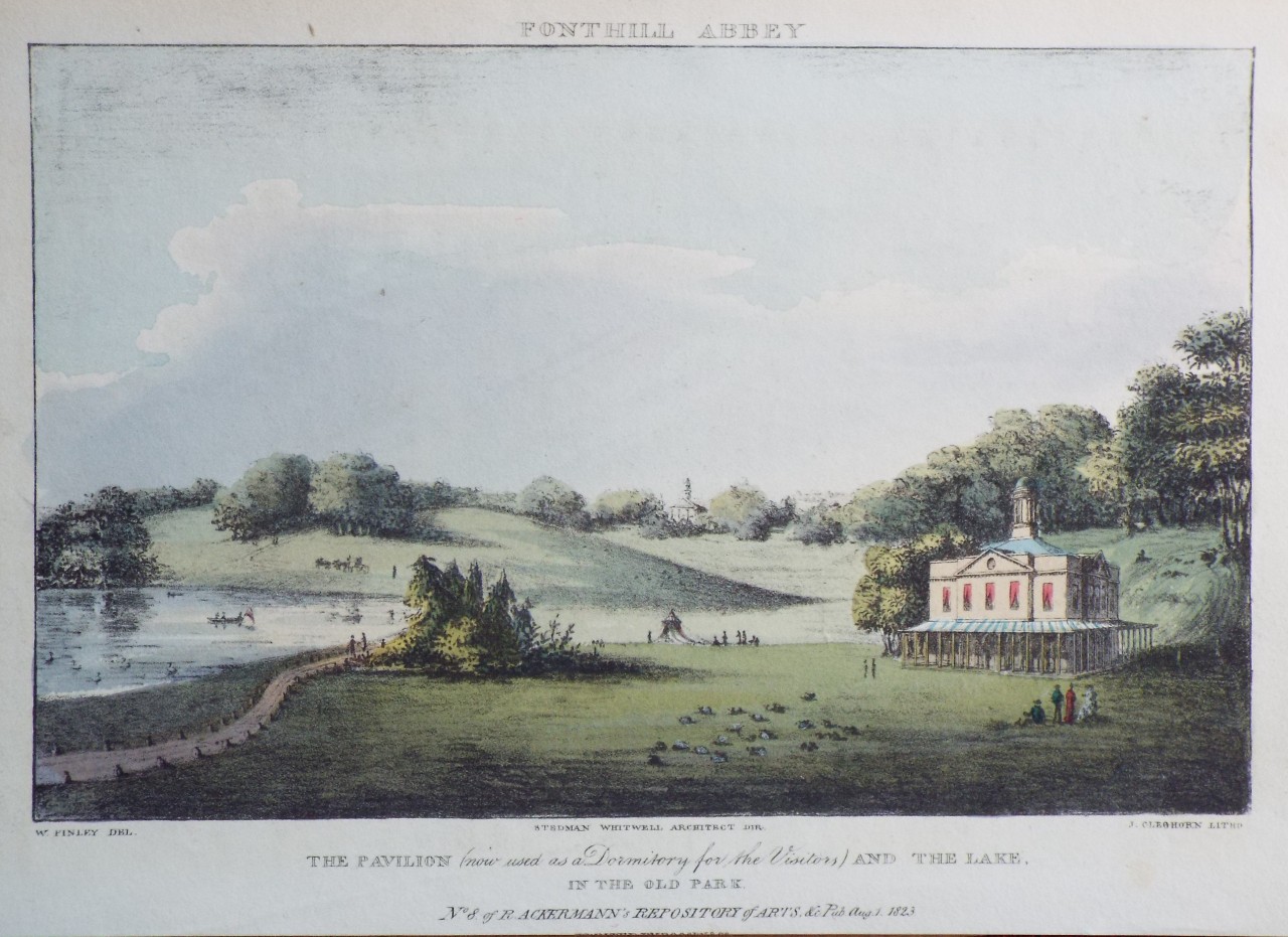 Lithograph - Fonthill Abbey. The Pavillion (now used as a Dormitory for the Visitors) and the Lake, in the Old Park. - 