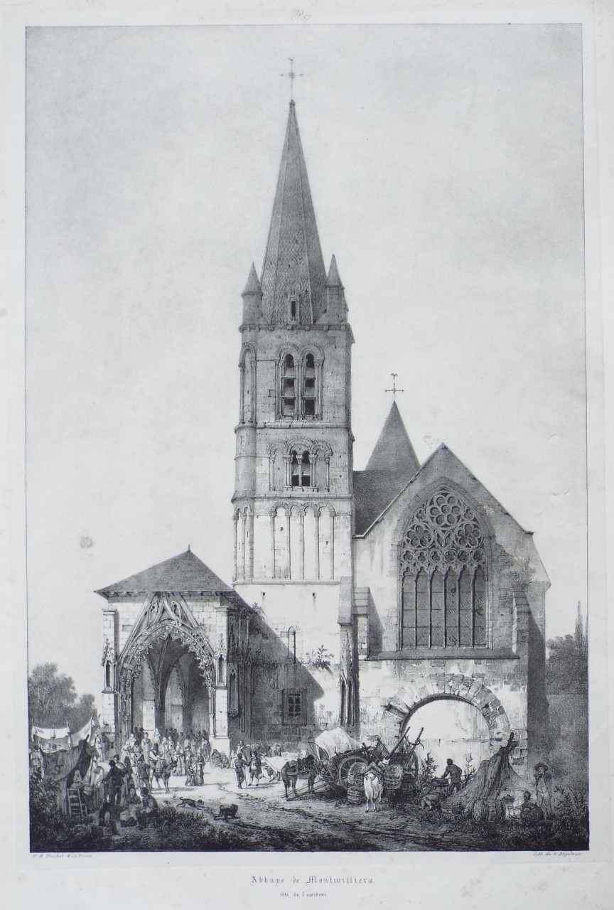 Lithograph - Abbaye de Montivilliers. cote de l'occident.