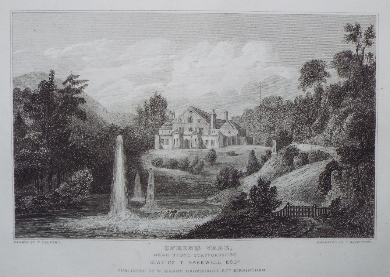 Print - Spring Vale, near Stone Staffordshire Seat of T. Bakewell Esqr. - Radclyffe