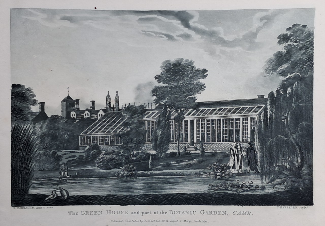 Aquatint - The Green House and part of the Botanic Garden, Camb. - Harraden