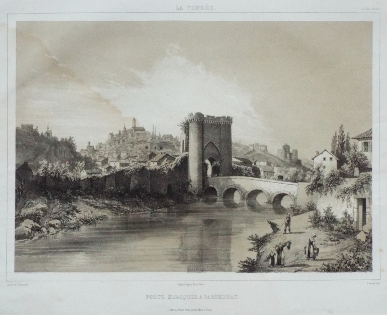 Lithograph - Porte St. Jacques, a Parthenay. - Jacottet