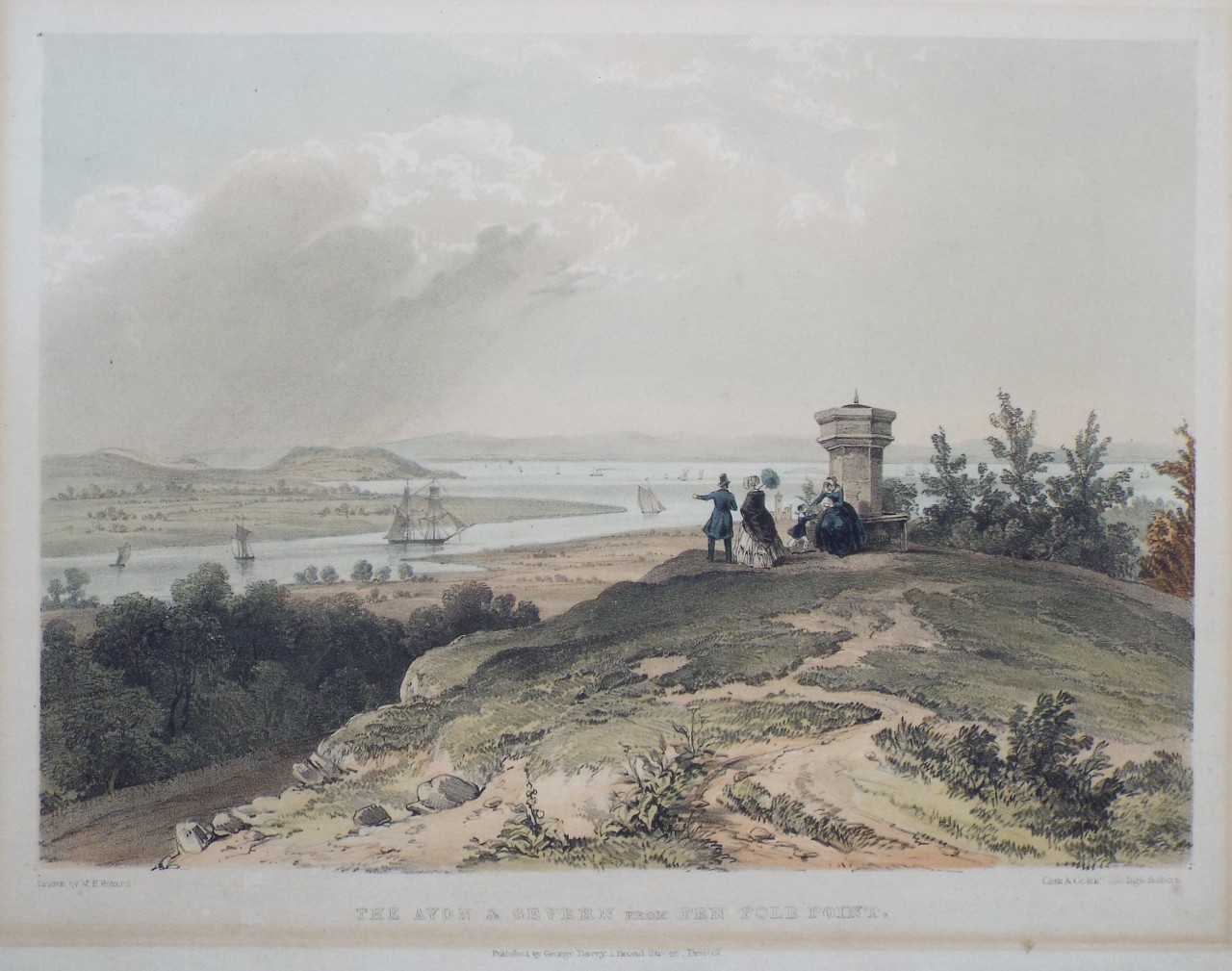 Lithograph - The Avon & Severn from Pen Pole Point.