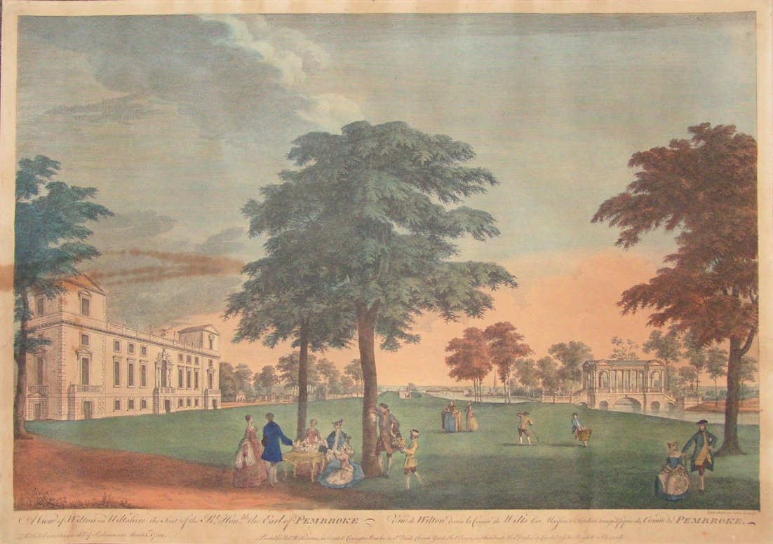 Print - A View of Wilton House in Wiltshire the Seat of the Rt. Honble. the Earl of Pembroke. Vue de Wilton sans le Compte de Wilts la Maison & Jardin Magnifique du Compte de Pembroke. - Sullivan