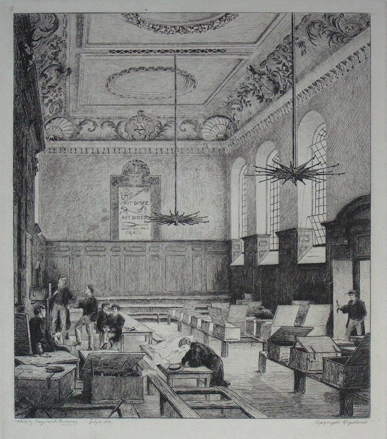 Etching - (Interior of a school hall) - Sumner