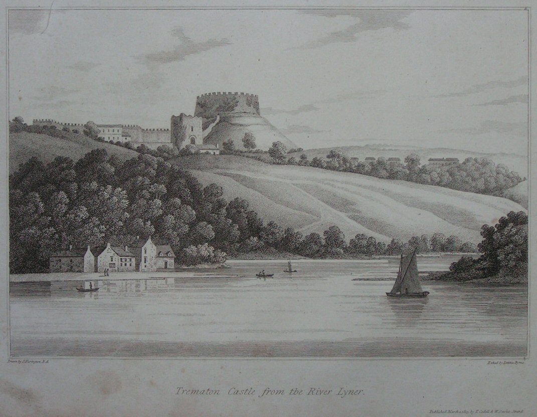 Print - Trematon Castle from the River Lyner. - Byrne