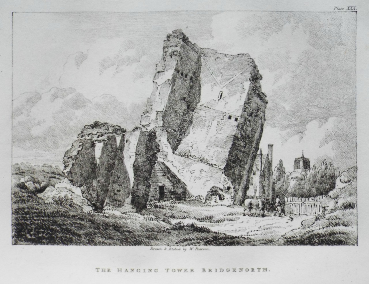 Etching - The Hanging Tower Bridgenorth. - Pearson