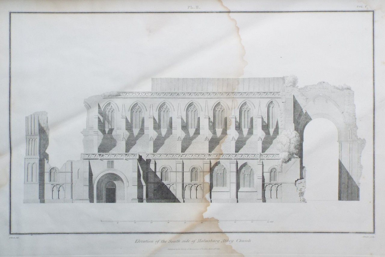 Print - Elevation of the South side of Malmsbury Abbey Church. - Basire
