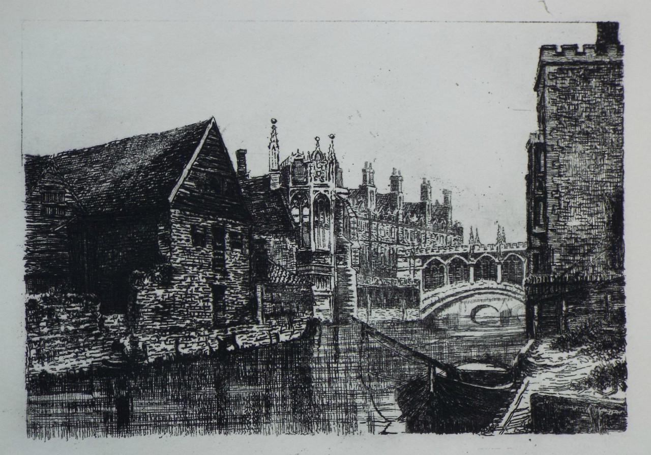 Etching - St. John's College, view from Fisher's Lane - Farren