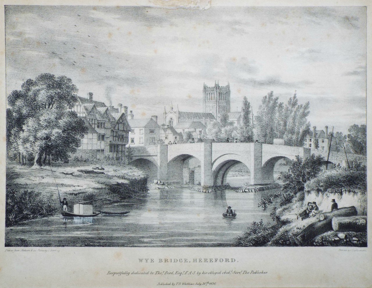 Lithograph - Wye Bridge, Hereford. - Bradley