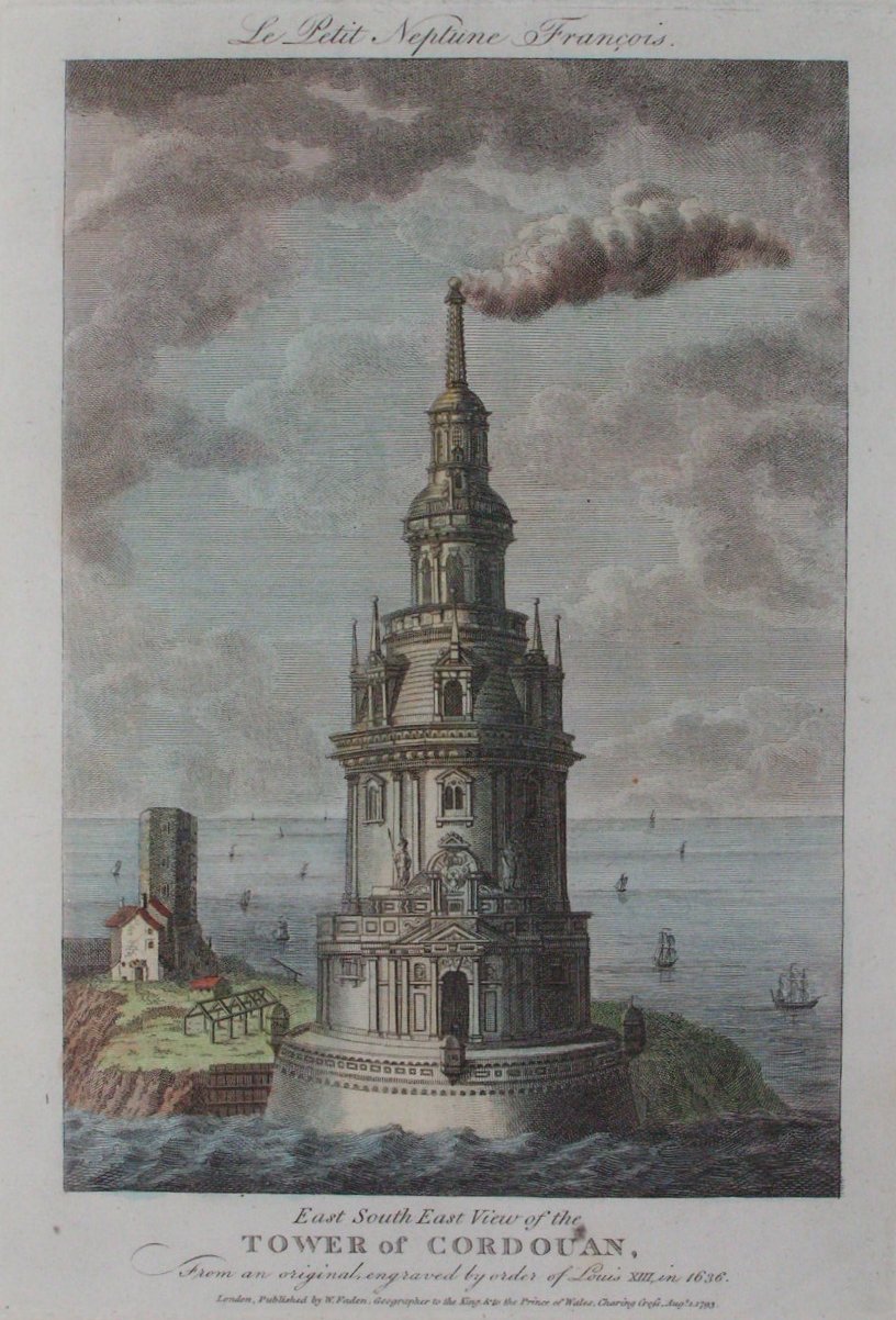 Print - East South East View of the Tower of Cordouan, from an original engraved by order of Louis XIII, in 1636.