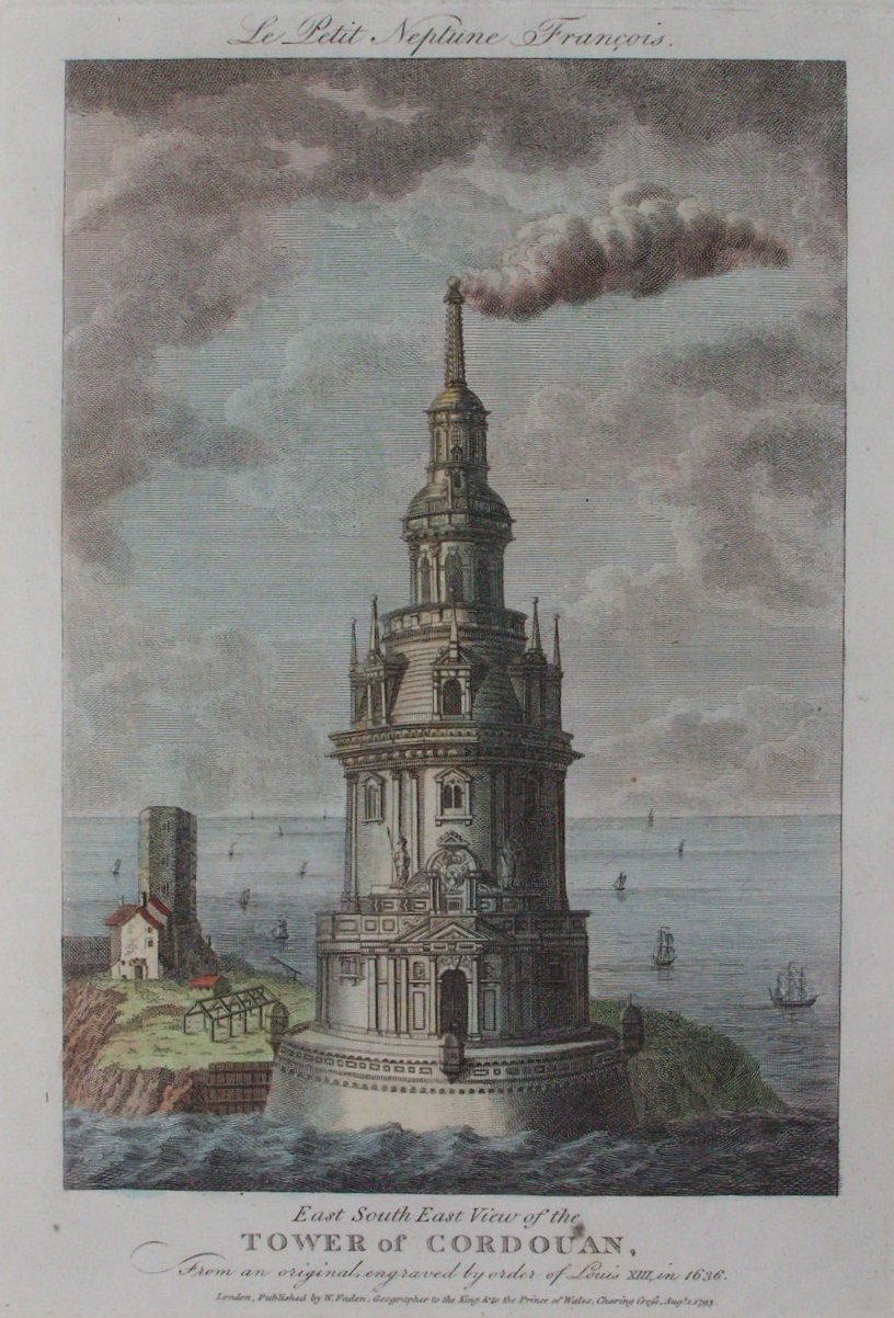 Print - East South East View of the Tower of Cordouan, from an original engraved by order of Louis XIII, in 1636.