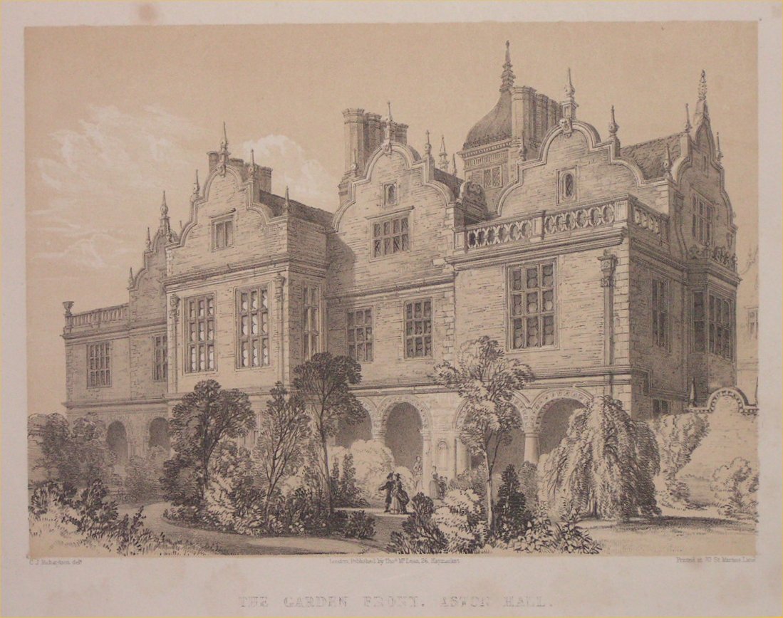 Lithograph - The Garden Front, Aston Hall - Richardson