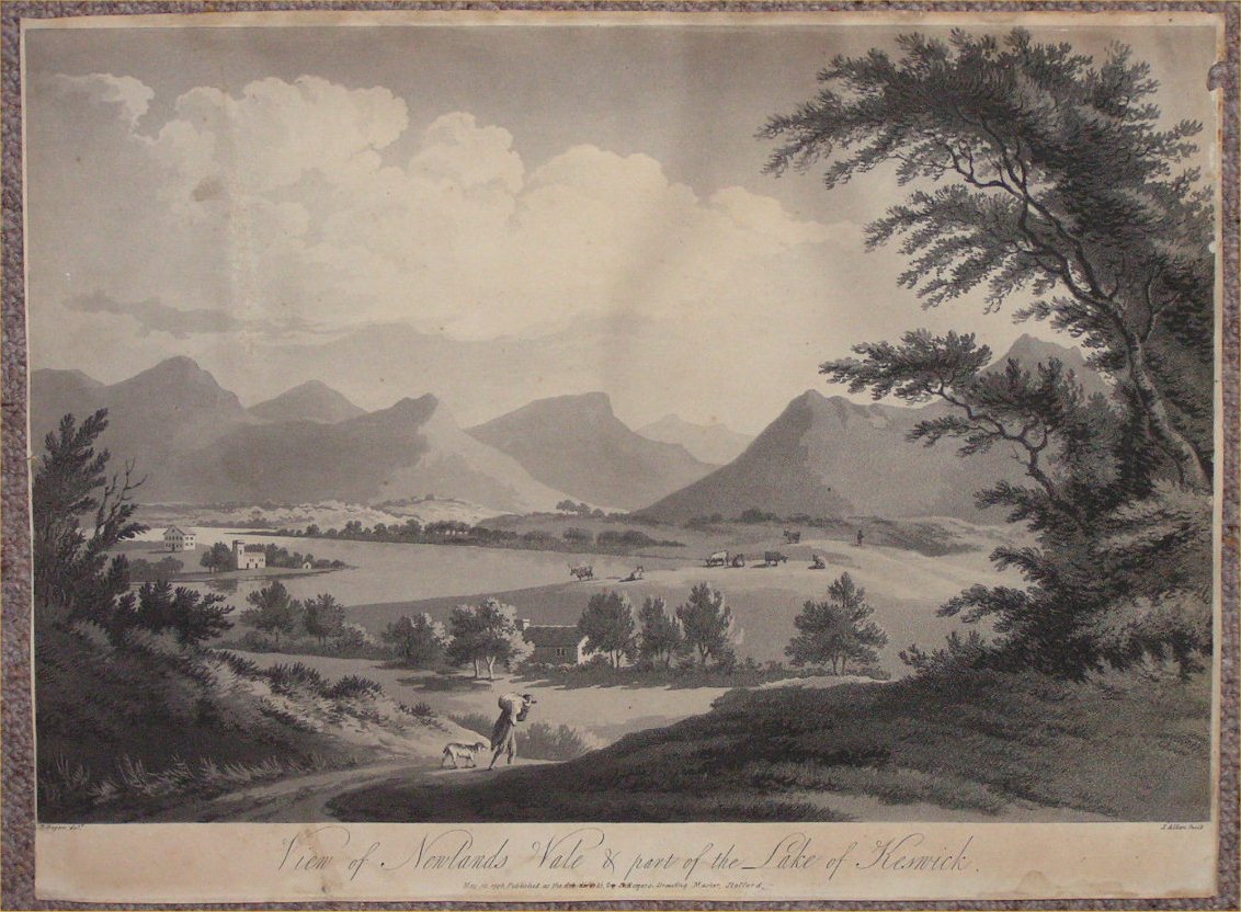 Aquatint - View of Newlands Vale and part of the Lake of Keswick - Alken