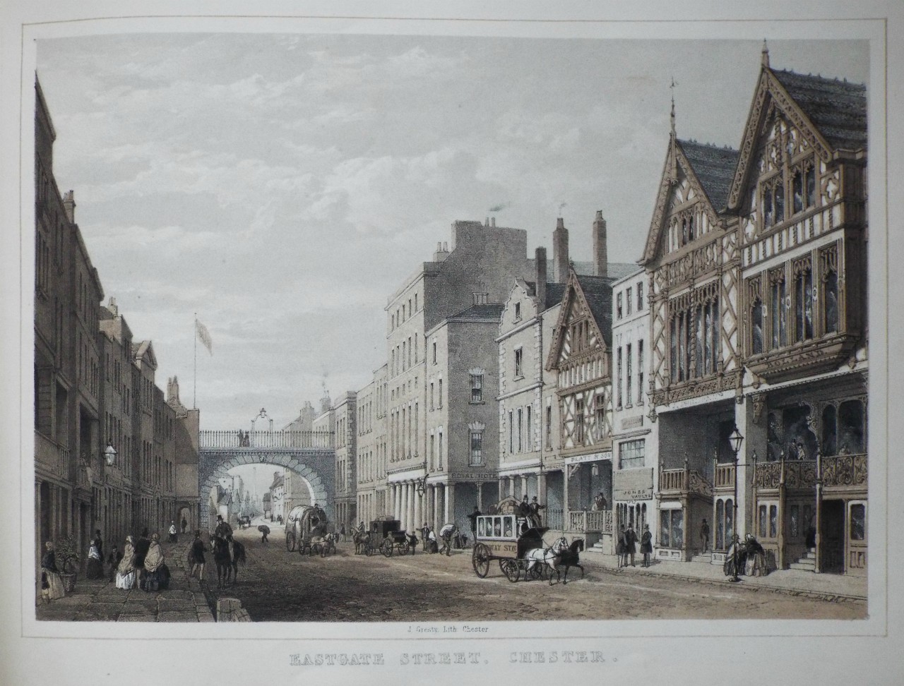 Lithograph - Eastgate Street, Chester.