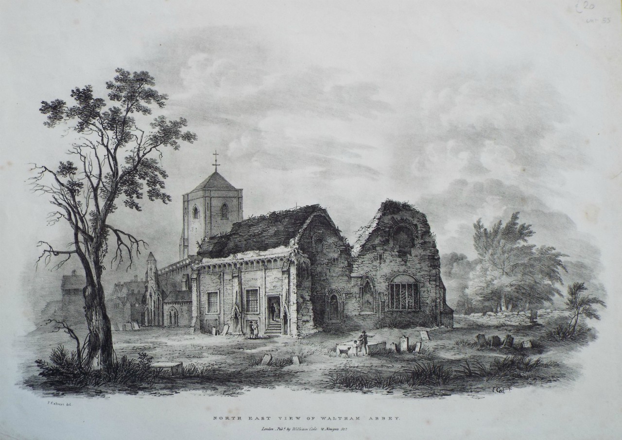 Lithograph - North East View of Waltham Abbey. - Calvert