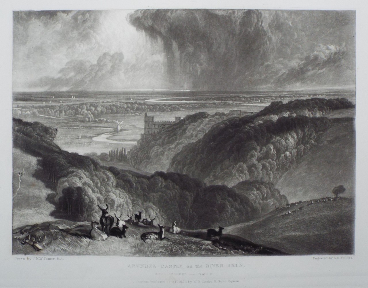 Mezzotint - Arundel Castle on the River Arun - Phillips