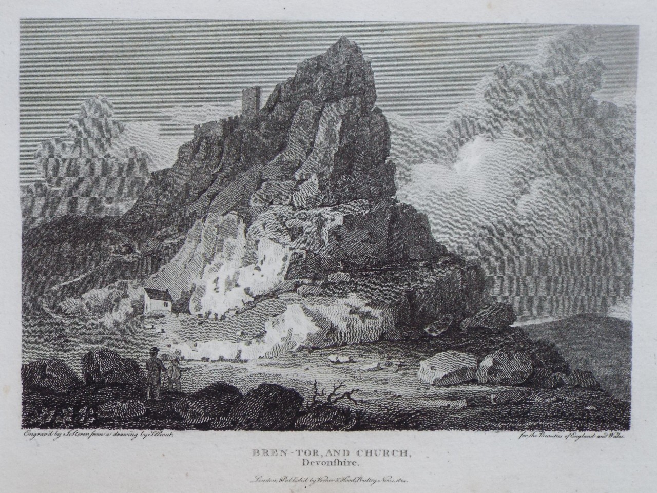 Print - Bren-Tor, and Church, Devonshire. - Storer