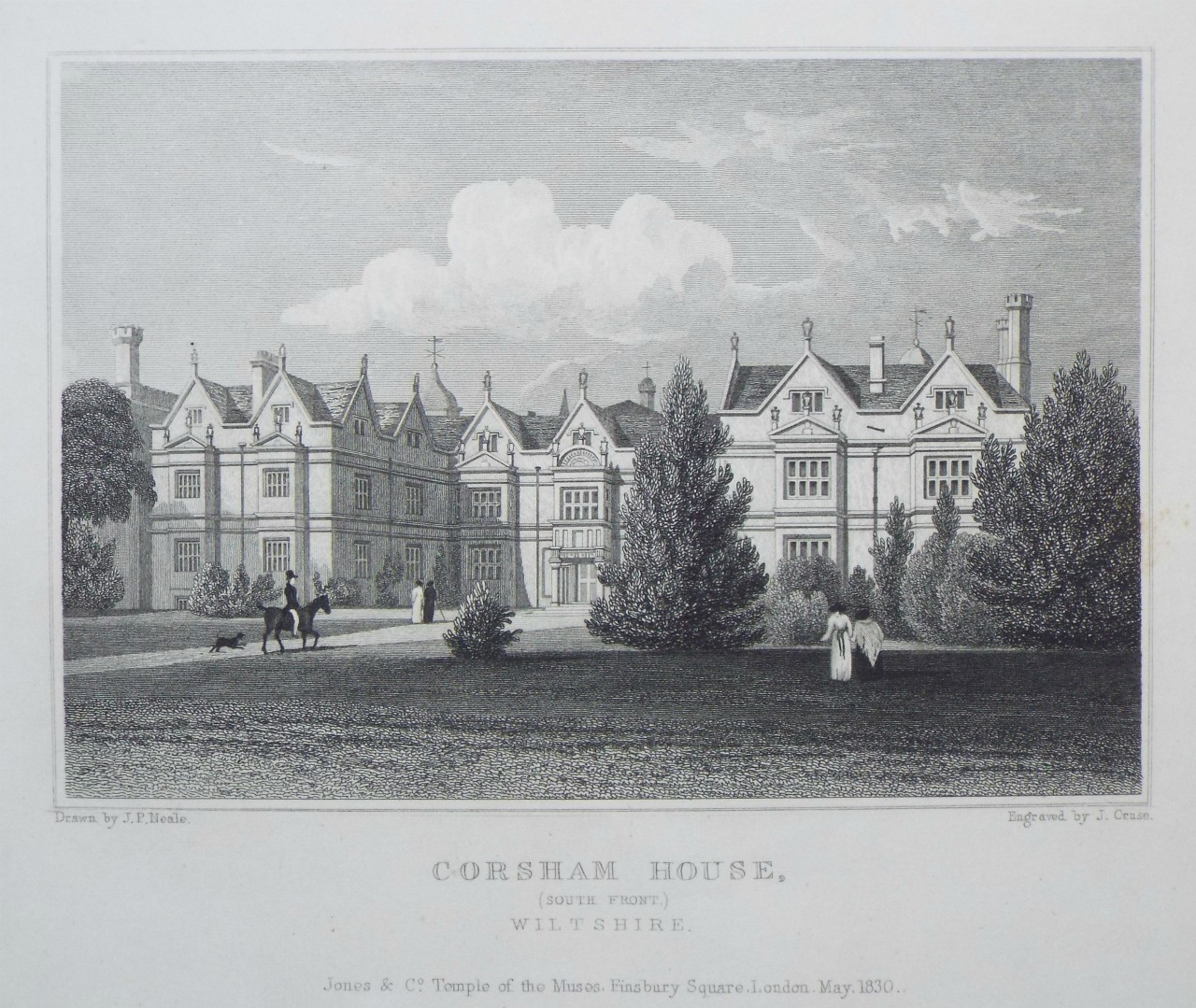 Print - Corsham House, (South Front,) Wiltshire. - Cruse