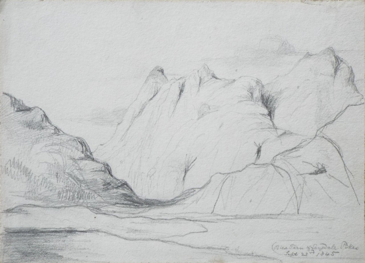 Pencil sketch - Blea Tarn & Langdale Pikes Sept 23rd 1845