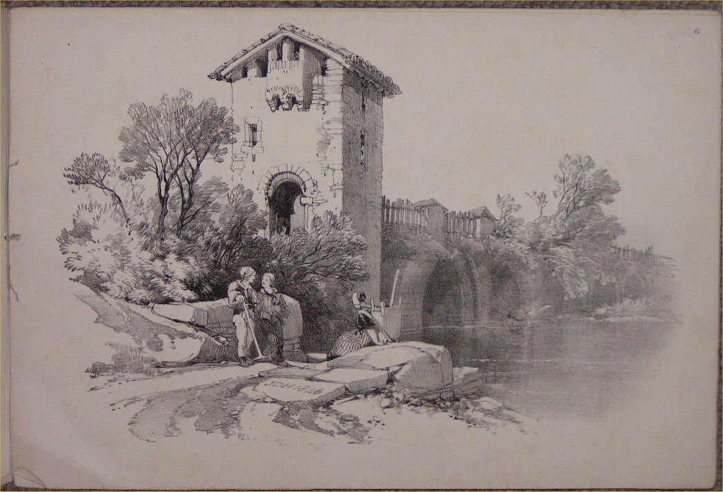 Lithograph - Untitled. Old bridge.