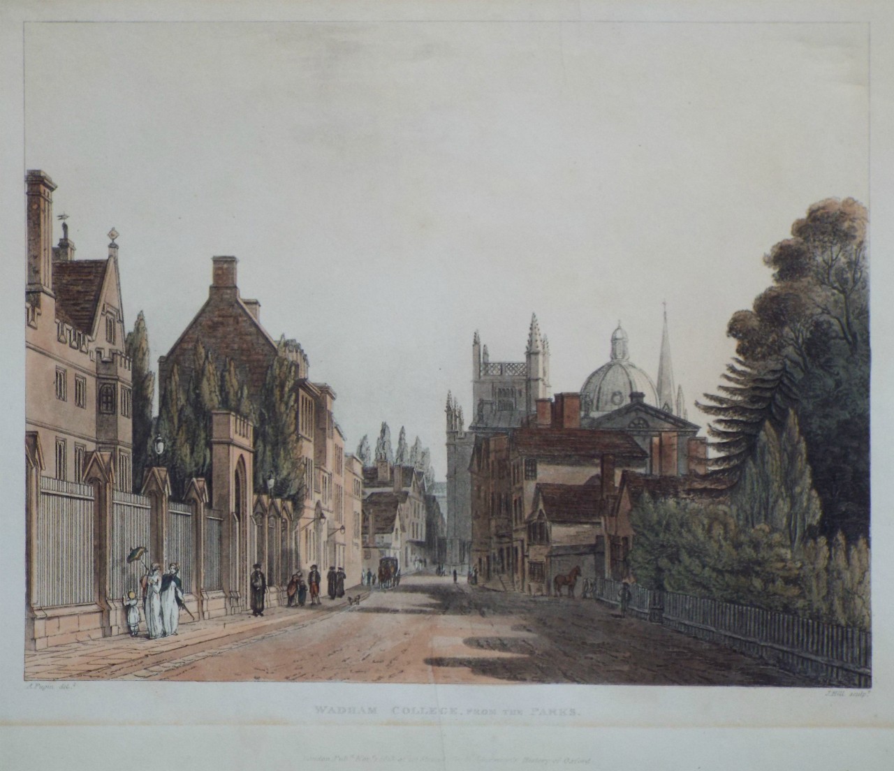 Aquatint - Wadham College, from the Parks. - Hill