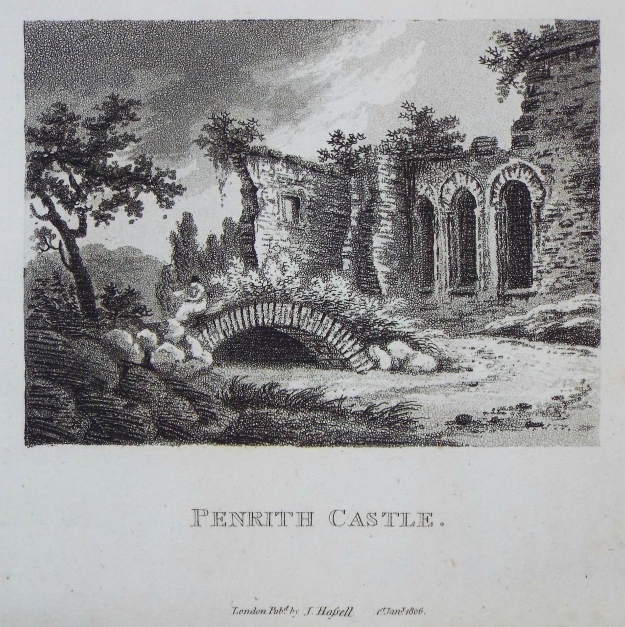 Aquatint - Penrith Castle. - Hassell