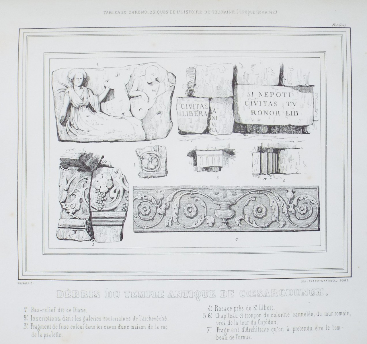 Lithograph - Debris de Temple Antique de Coesarodunum.