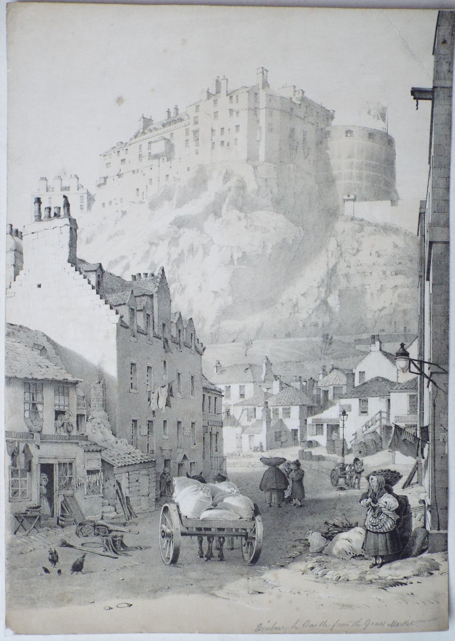 Lithograph - Edinburgh Castle from the Grass Market. - Swarbreck