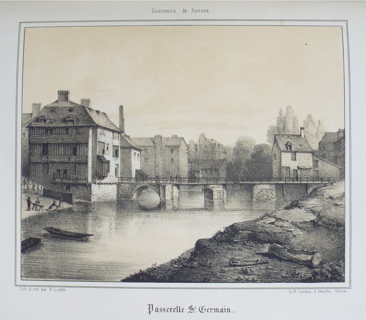 Lithograph - Passerelle St. Germain. - Lorette