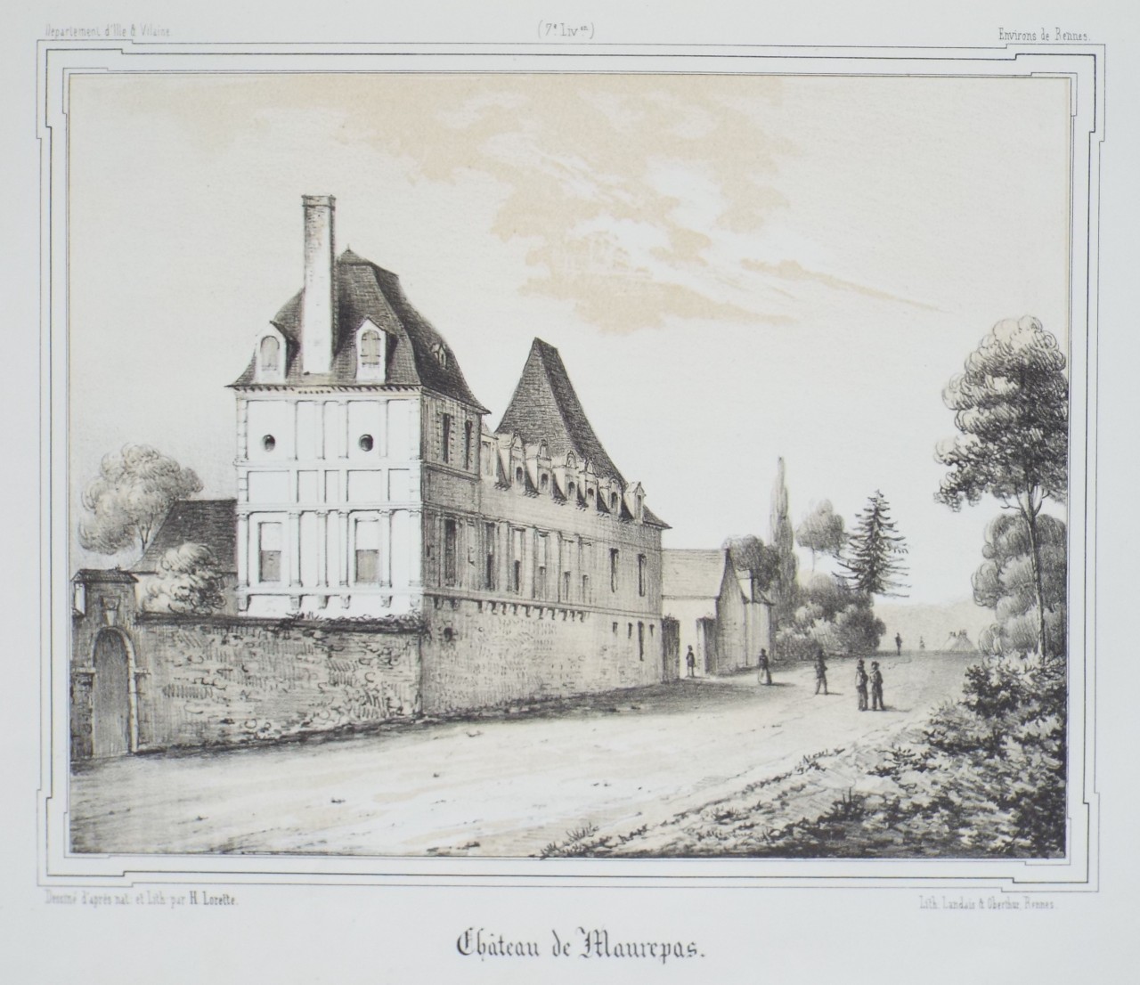 Lithograph - Chateau de Maurepas. - Lorette