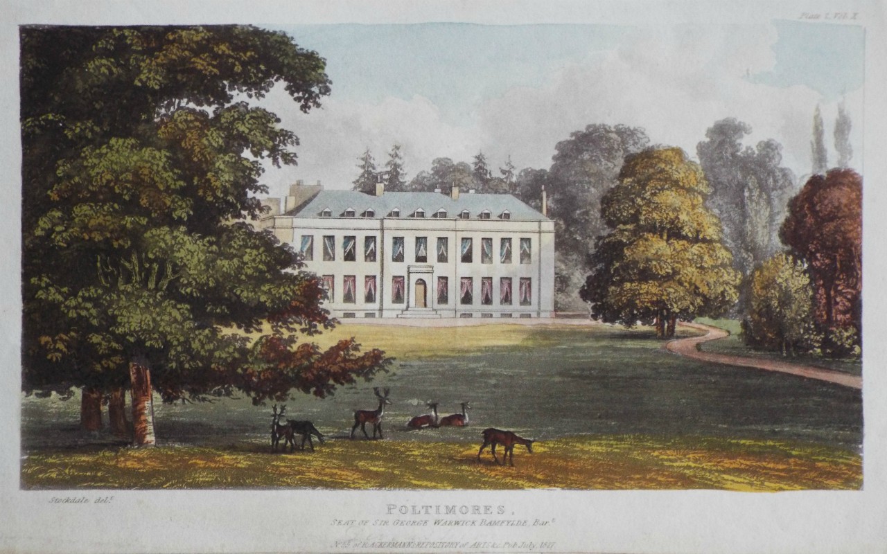 Aquatint - Poltimores, Seat of Sir George Warwick Bampfylde, Bart.