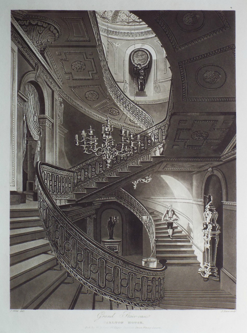 Aquatint - Grand Stair-case, Carlton House. - Reeve