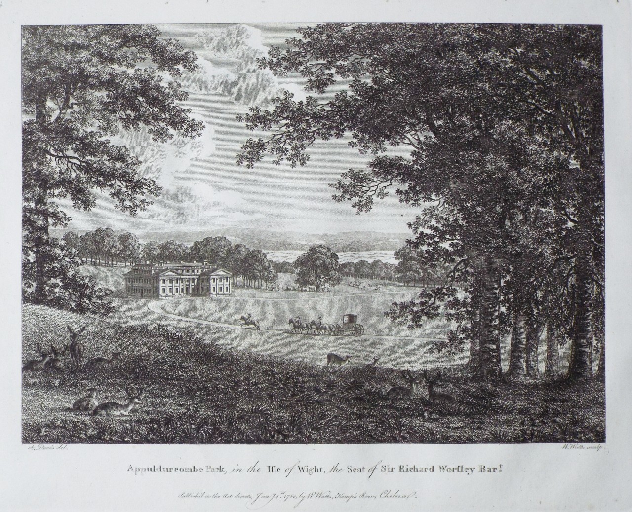 Print - Appuldurcombe Park, in the Isle of Wight, the Seat of Sir Richard Worsley Bart. - Watts