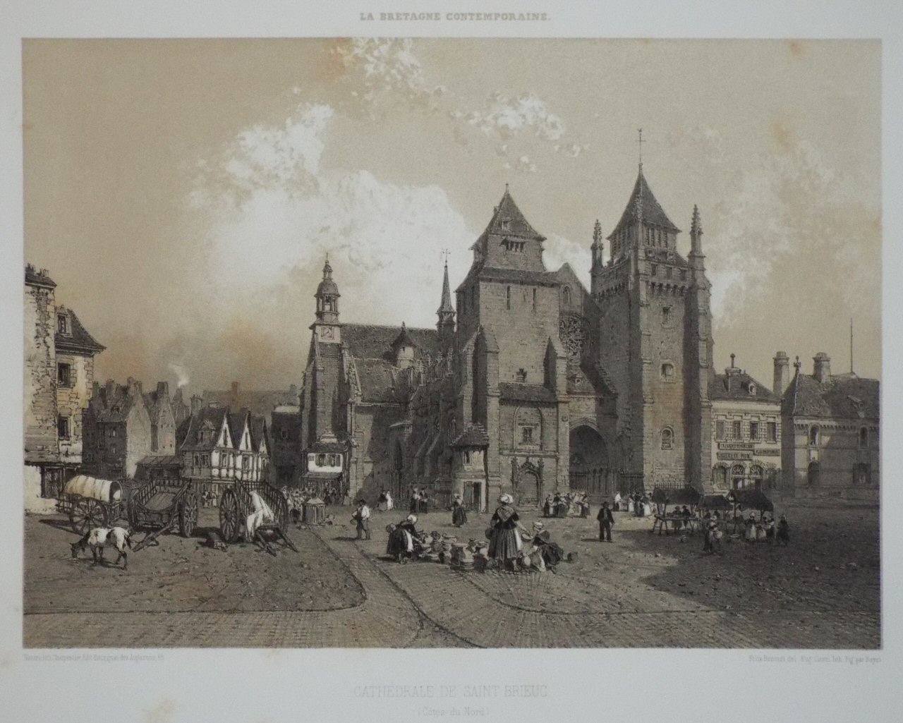 Lithograph - Cathedrale de Saint-Brieuc. (Cotes-du-Nord) - Ciceri