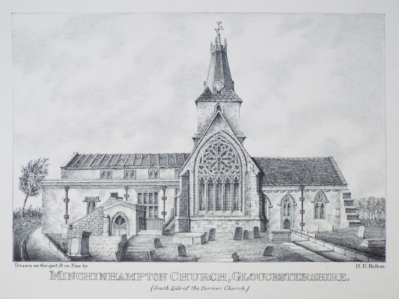 Zinc Lithograph - Minchinhampton Church, Gloucestershire. (South Side of the former Church.) - Relton