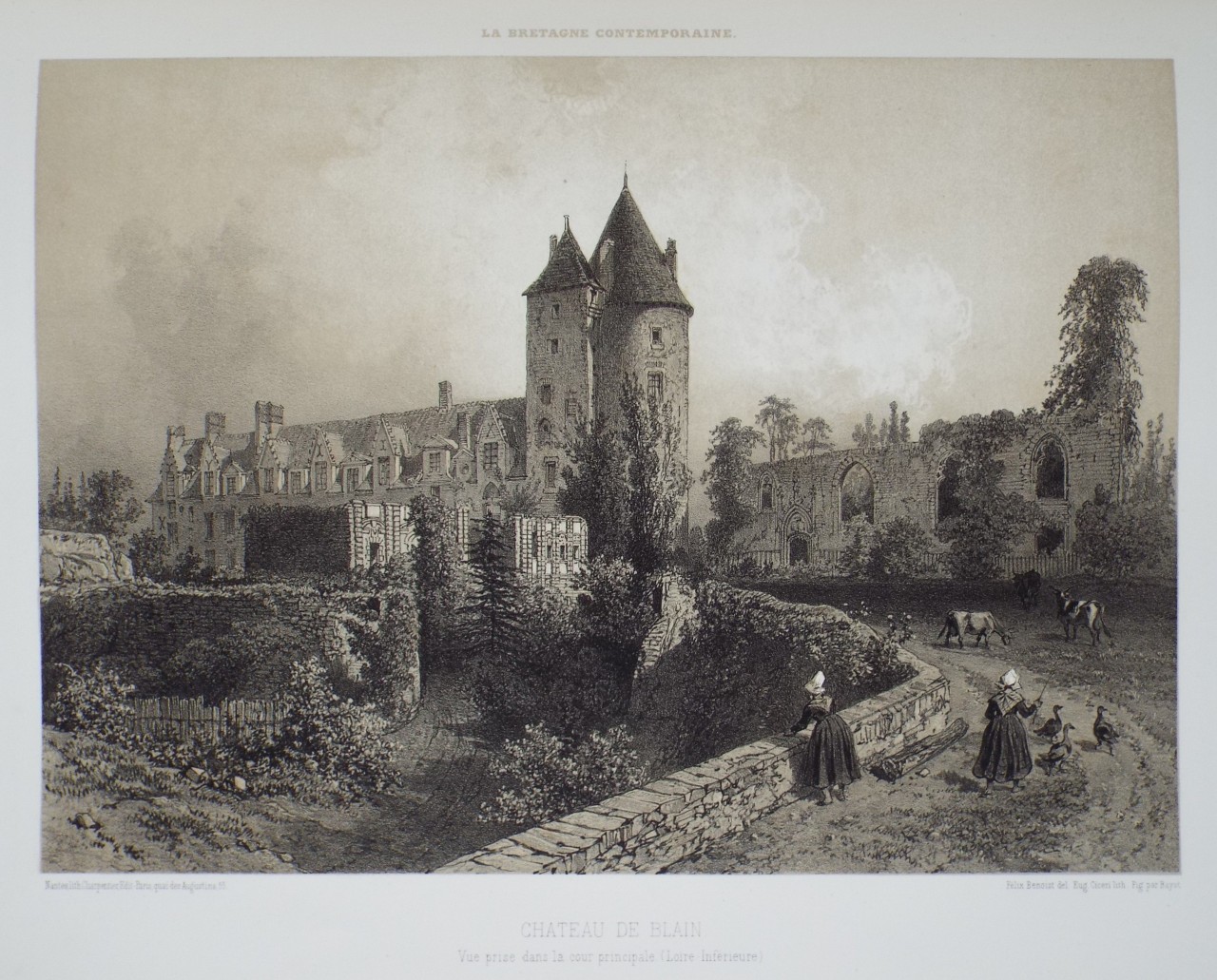 Lithograph - Chateau de Blain Vue pris dans la coure principale (Loire-Inferieure) - 
