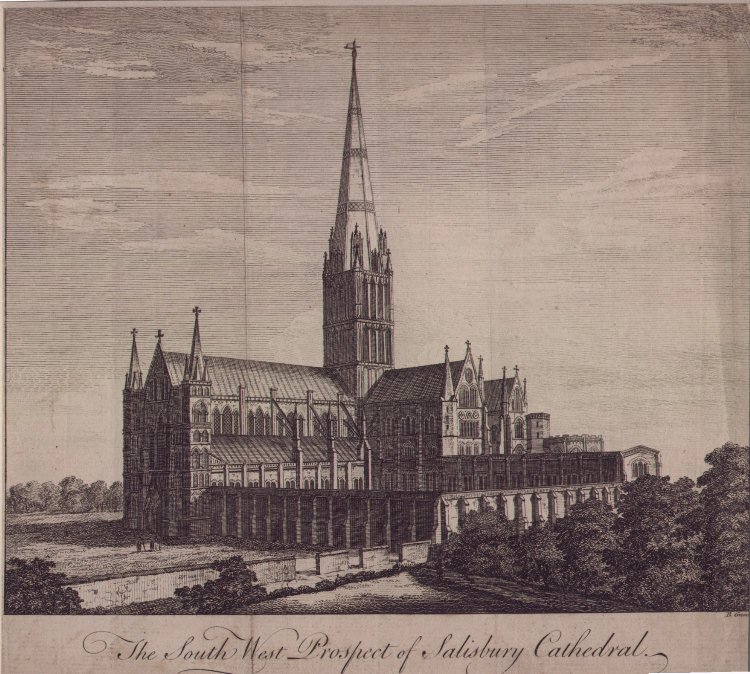 Print - The South West Prospect of Salisbury Cathedral - Green