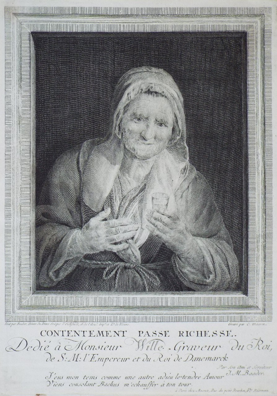 Print - Contentement Passe Richesse. Dedie a Monsieur Wille Graveur du Roi, de S: M: l'Empereur et du Roi de Danemarck - Macret